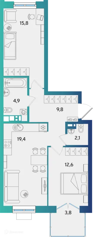 Планировка 2 комн. в ЖК Экополис