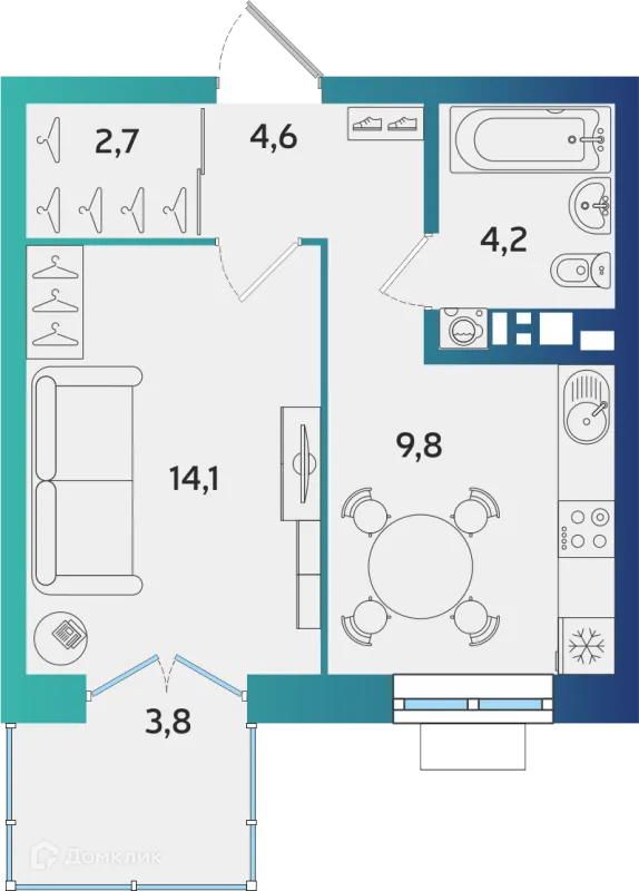 Планировка 1 комн. в ЖК Экополис