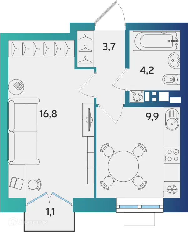 Планировка 1 комн. в ЖК Экополис