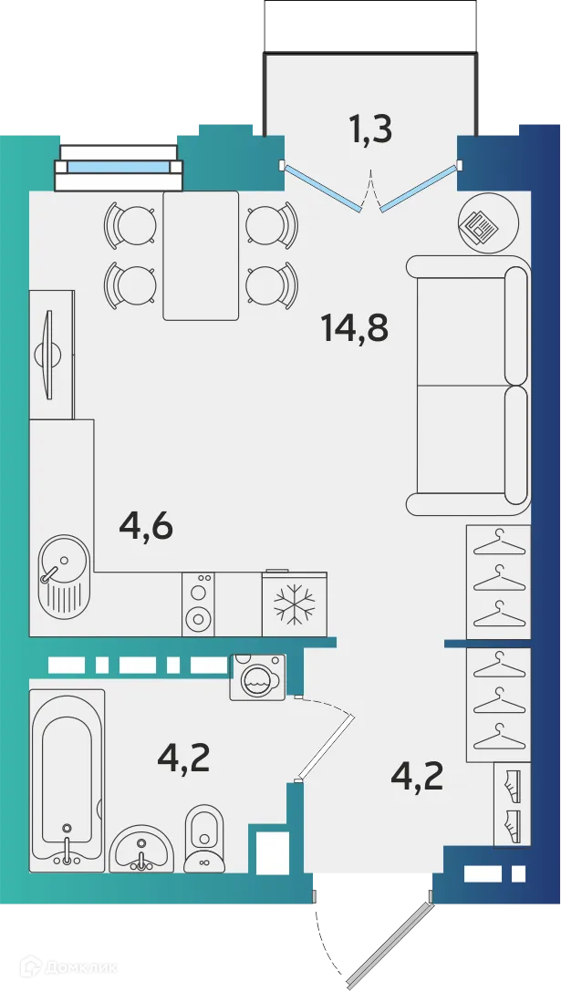 Планировка 1-комнатной квартиры 28.19 м² в ЖК Экополис, г. Альметьевск — фото 1