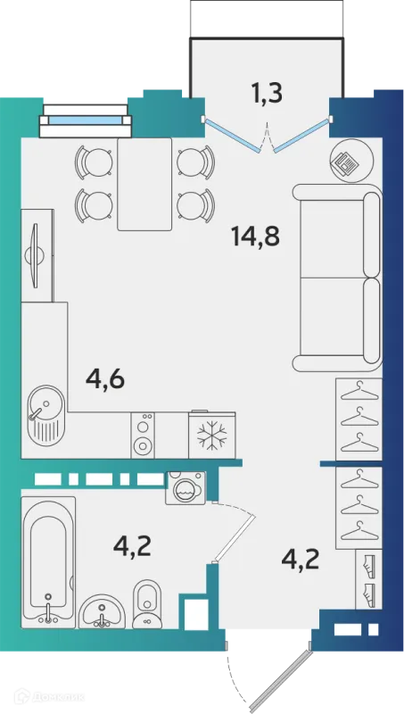 Планировка 1 комн. в ЖК Экополис