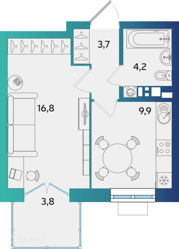 Планировка 1 комн. в ЖК Экополис