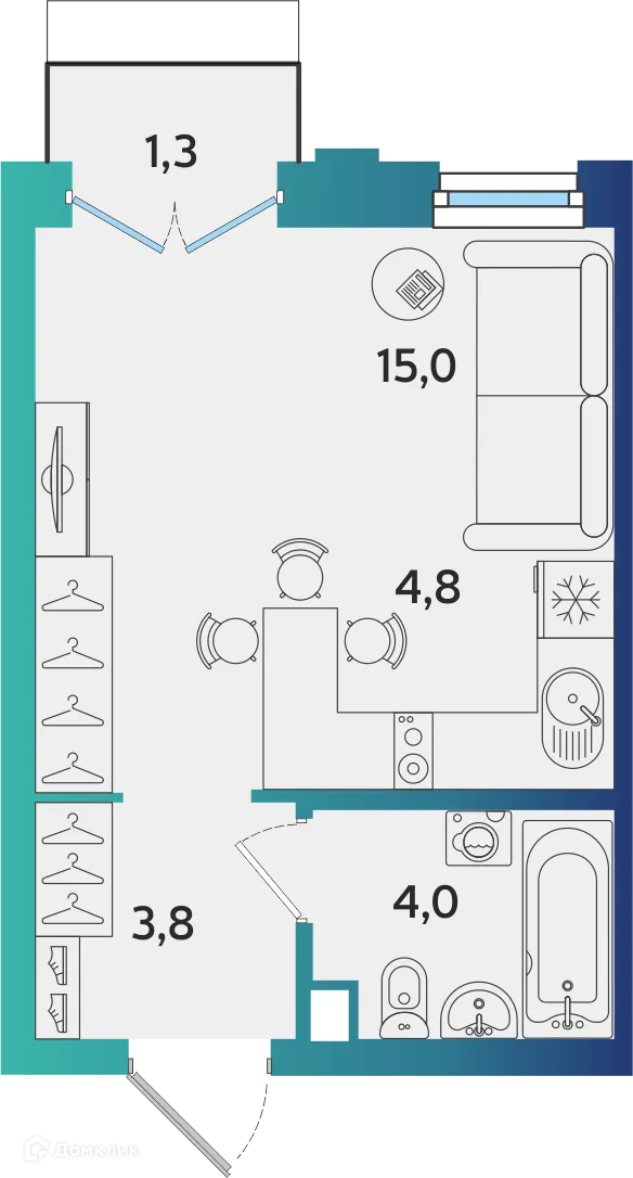 Планировка 1-комнатной квартиры 27.99 м² в ЖК Экополис, г. Альметьевск — фото 1
