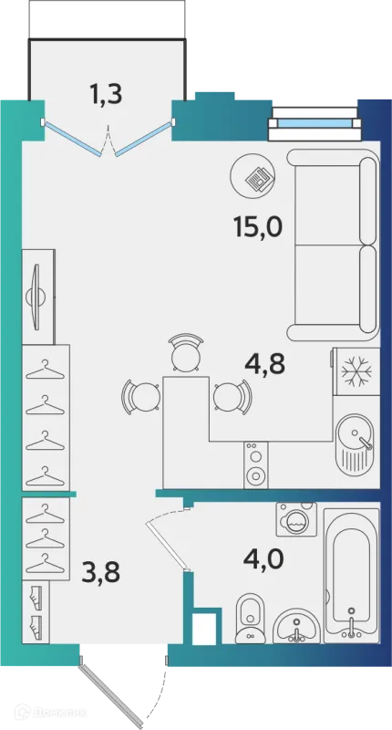 Планировка 1 комн. в ЖК Экополис