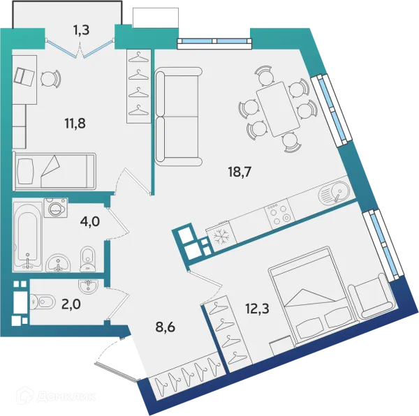 Планировка 2 комн. в ЖК Экополис