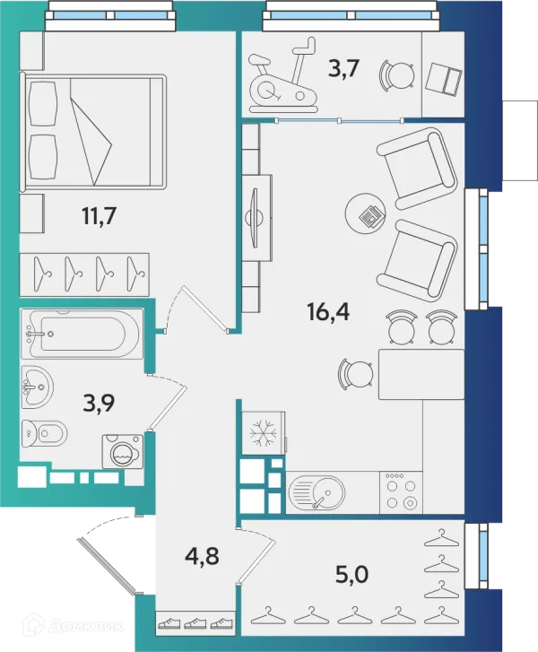 Планировка 1 комн. в ЖК Экополис