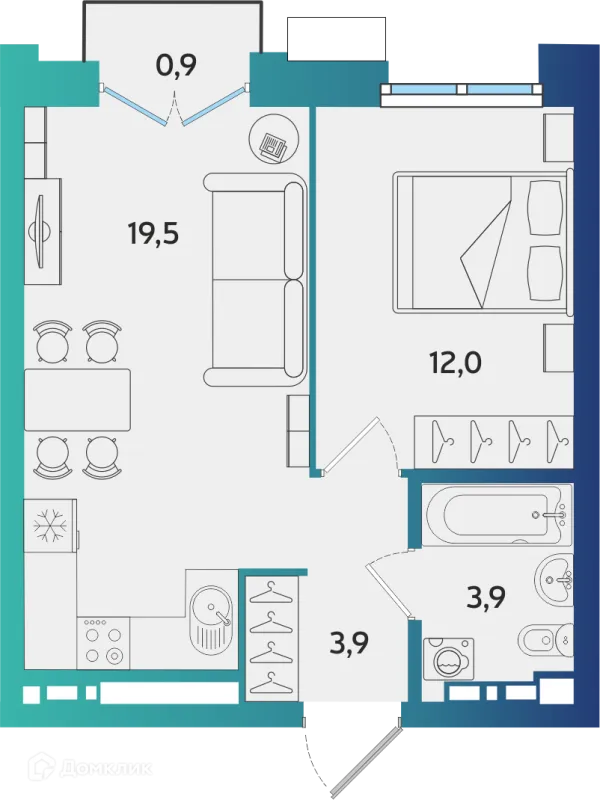 Планировка 1 комн. в ЖК Экополис