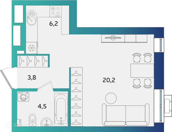 Планировка 1 комн. в ЖК Экополис