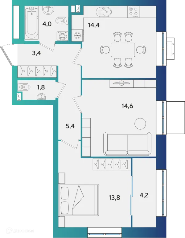 Планировка 2 комн. в ЖК Экополис