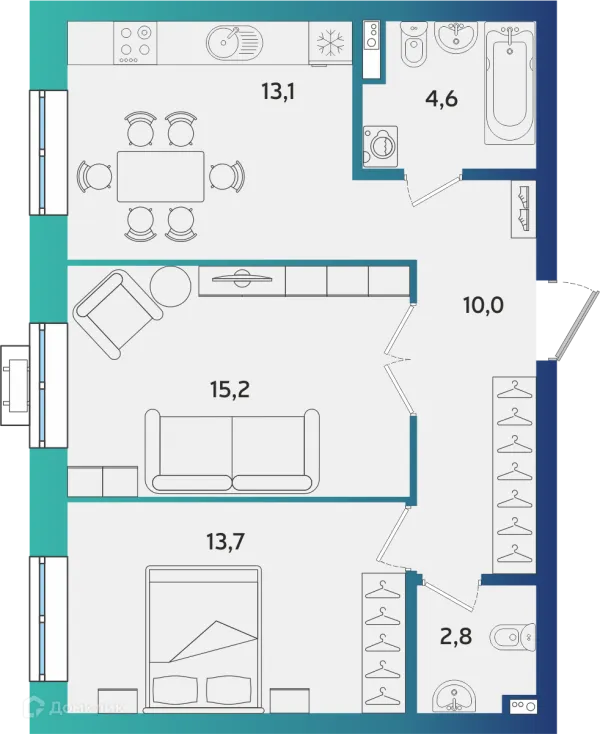 Планировка 2 комн. в ЖК Экополис