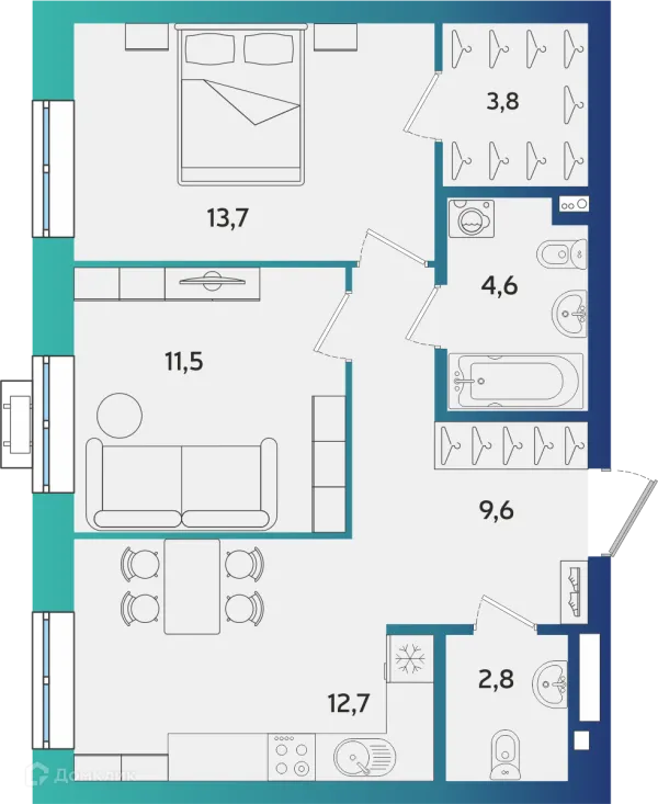 Планировка 2 комн. в ЖК Экополис