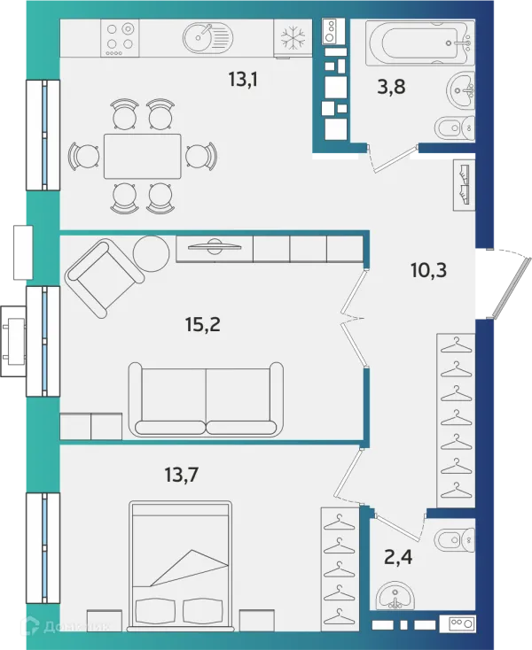 Планировка 2 комн. в ЖК Экополис
