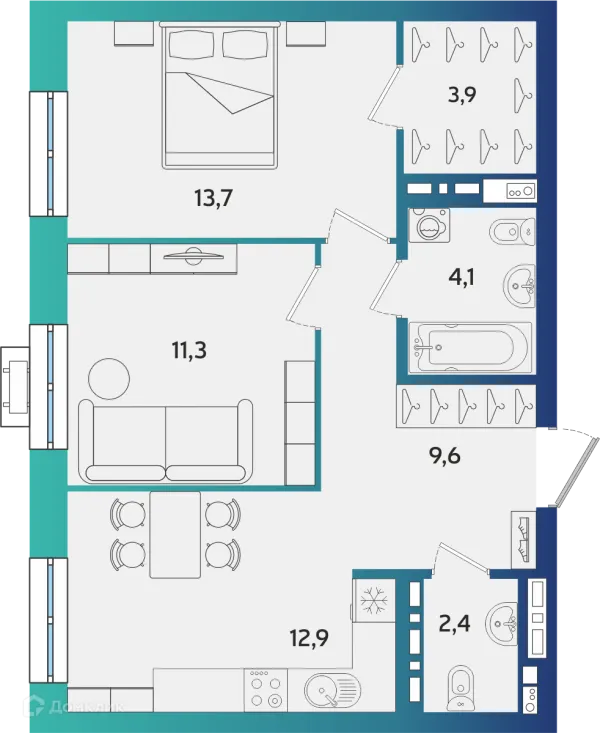 Планировка 2 комн. в ЖК Экополис