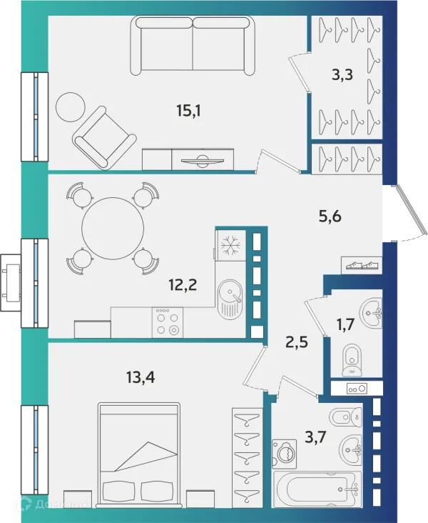 Планировка 2 комн. в ЖК Экополис