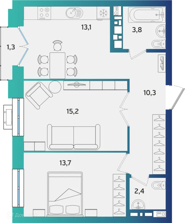 Планировка 2 комн. в ЖК Экополис