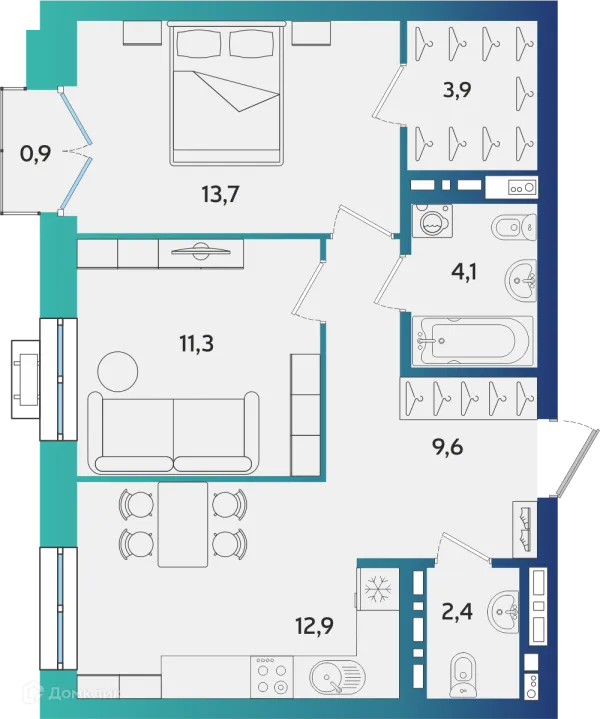 Планировка 2 комн. в ЖК Экополис