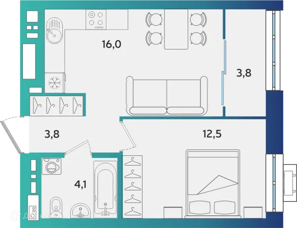 Планировка 1 комн. в ЖК Экополис