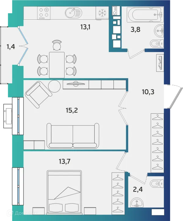 Планировка 2 комн. в ЖК Экополис
