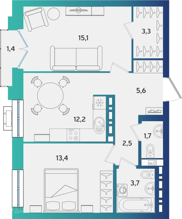 Планировка 2 комн. в ЖК Экополис