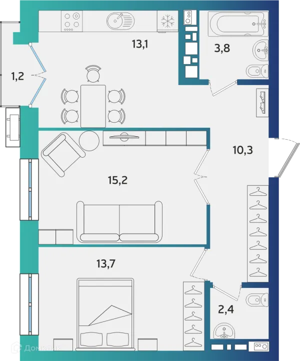 Планировка 2 комн. в ЖК Экополис