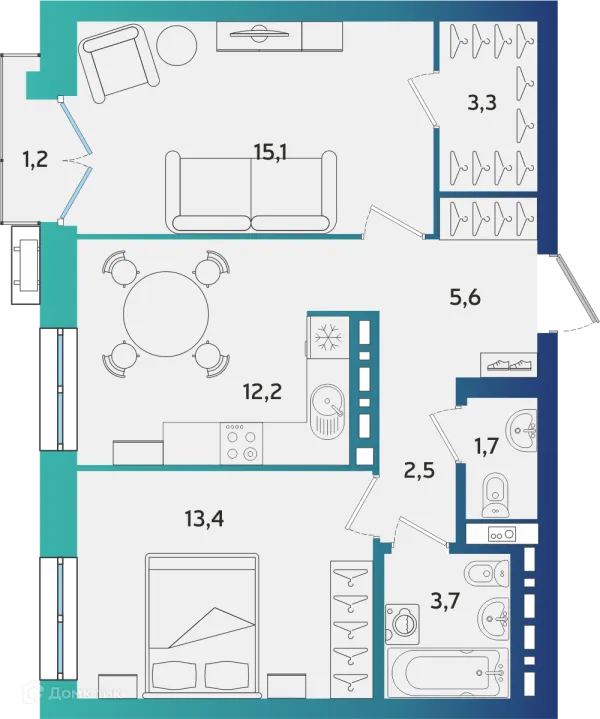 Планировка 2 комн. в ЖК Экополис