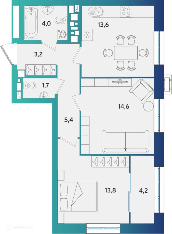 Планировка 2 комн. в ЖК Экополис