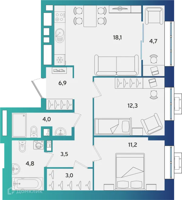 Планировка 2 комн. в ЖК Экополис