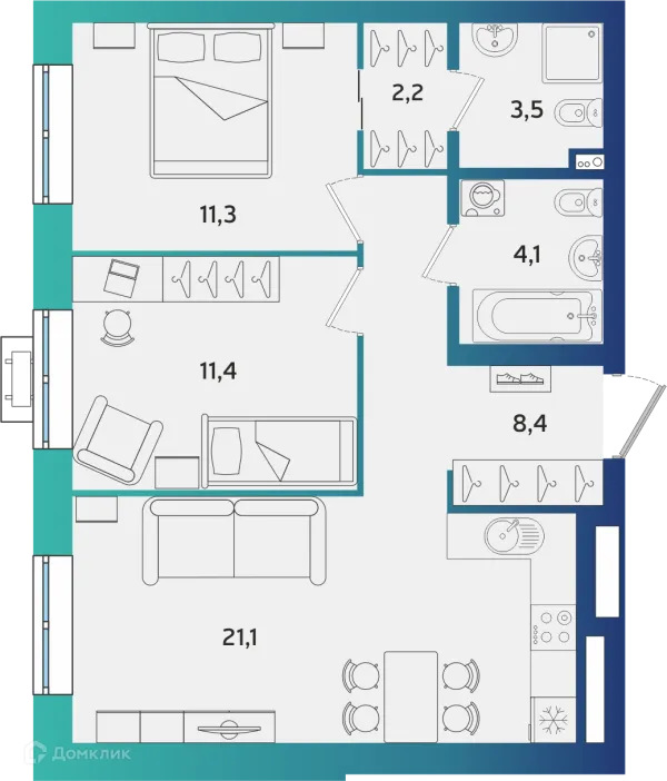 Планировка 2 комн. в ЖК Экополис
