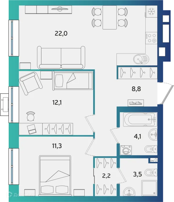Планировка 2 комн. в ЖК Экополис