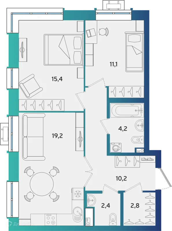 Планировка 2 комн. в ЖК Экополис