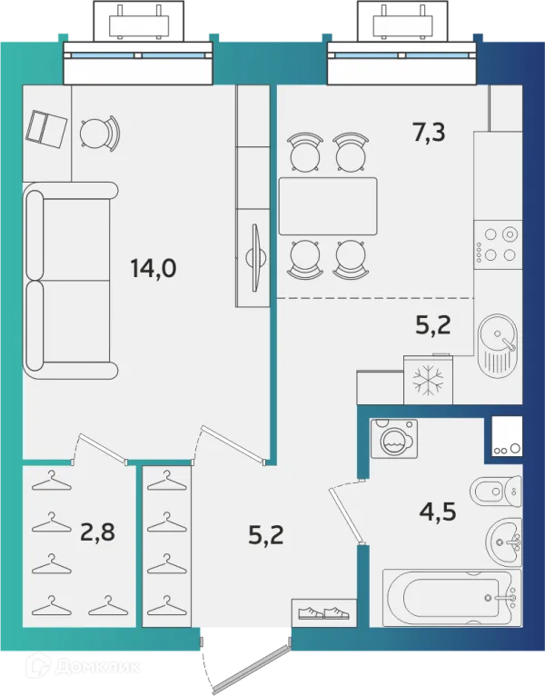 Планировка 2 комн. в ЖК Экополис