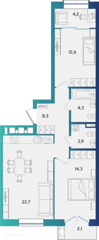 Планировка 2 комн. в ЖК Экополис