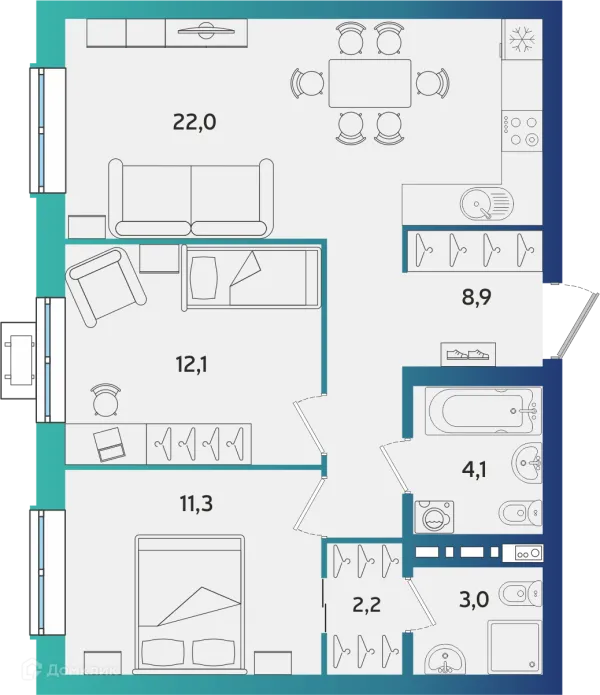 Планировка 2 комн. в ЖК Экополис