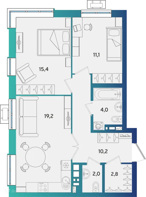 Планировка 2 комн. в ЖК Экополис