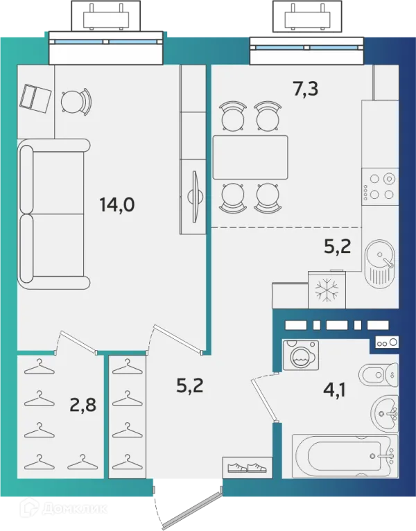 Планировка 2 комн. в ЖК Экополис