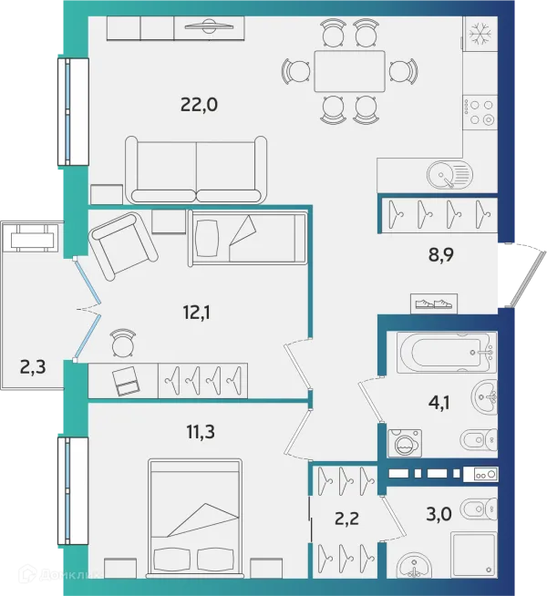 Планировка 2 комн. в ЖК Экополис