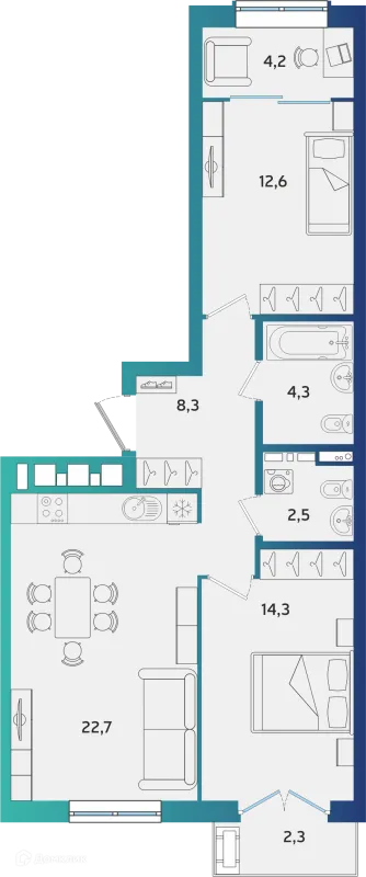 Планировка 2 комн. в ЖК Экополис