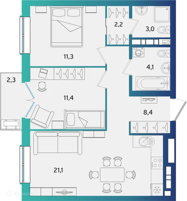 Планировка 2 комн. в ЖК Экополис