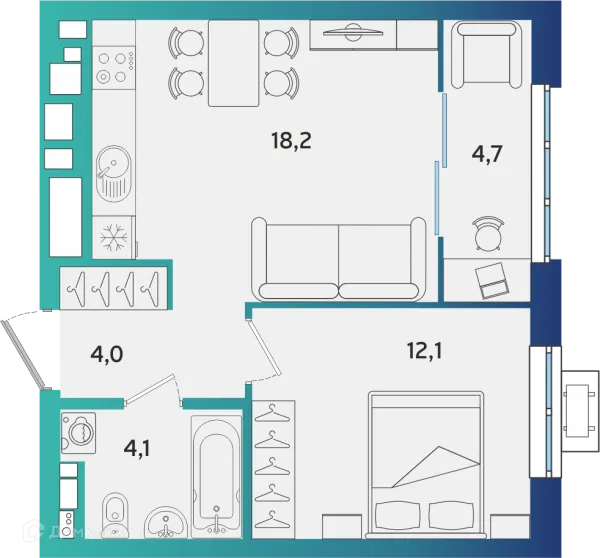 Планировка 1 комн. в ЖК Экополис