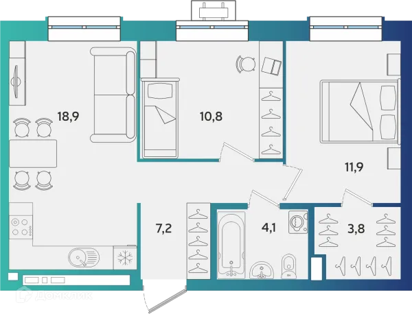 Планировка 2 комн. в ЖК Экополис