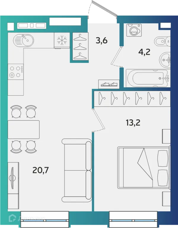 Планировка 1 комн. в ЖК Экополис