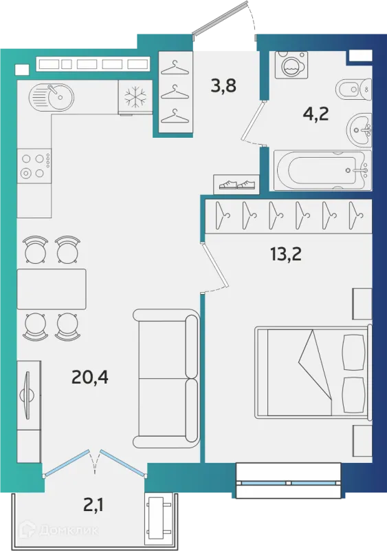 Планировка 1 комн. в ЖК Экополис