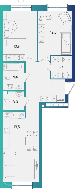 Планировка 2 комн. в ЖК Экополис