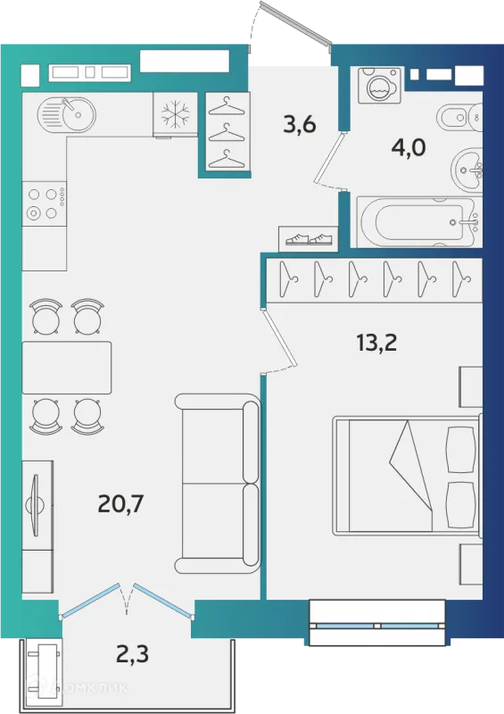 Планировка 1 комн. в ЖК Экополис