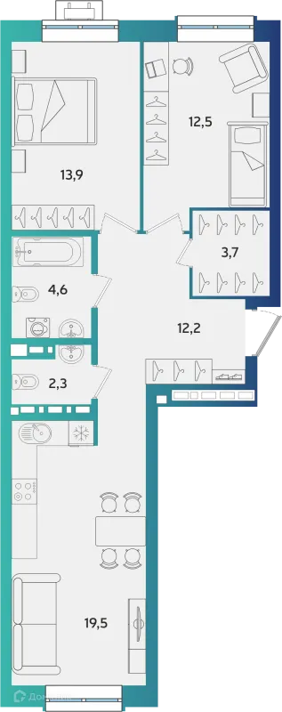 Планировка 2 комн. в ЖК Экополис