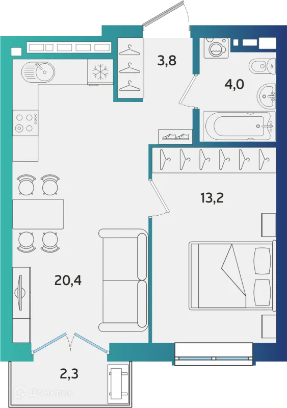 Планировка 1 комн. в ЖК Экополис