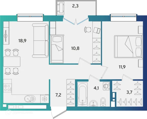 Планировка 2 комн. в ЖК Экополис