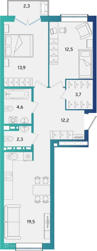 Планировка 2 комн. в ЖК Экополис