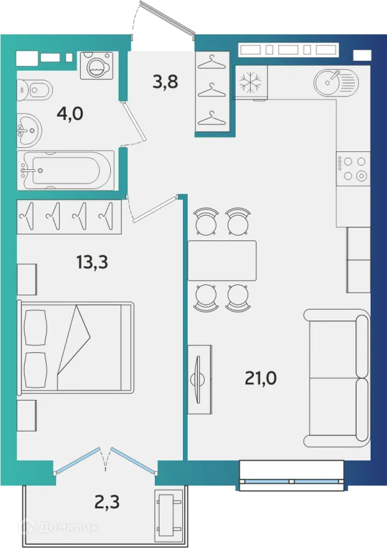 Планировка 1 комн. в ЖК Экополис