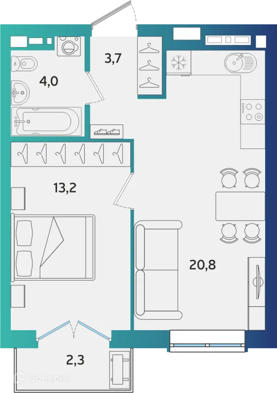 Планировка 1 комн. в ЖК Экополис